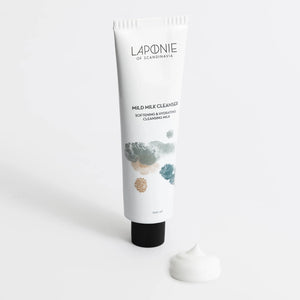 Laponie Mild Milk Cleanser with creamy product swatch